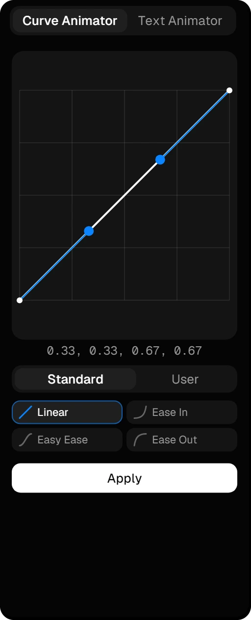 The Curve Animator panel with the curve graph, presets and the Apply button