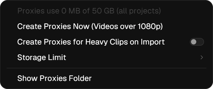 The File ▸ Proxies menu