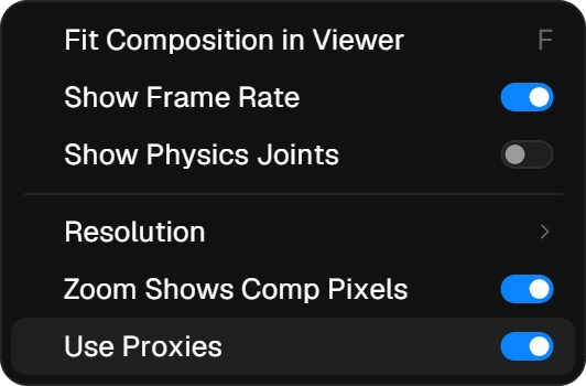 The View menu with Use Proxies switched on