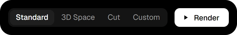 The Workspaces switch with Standard, 3D Space, Cut and Custom, and the Render button